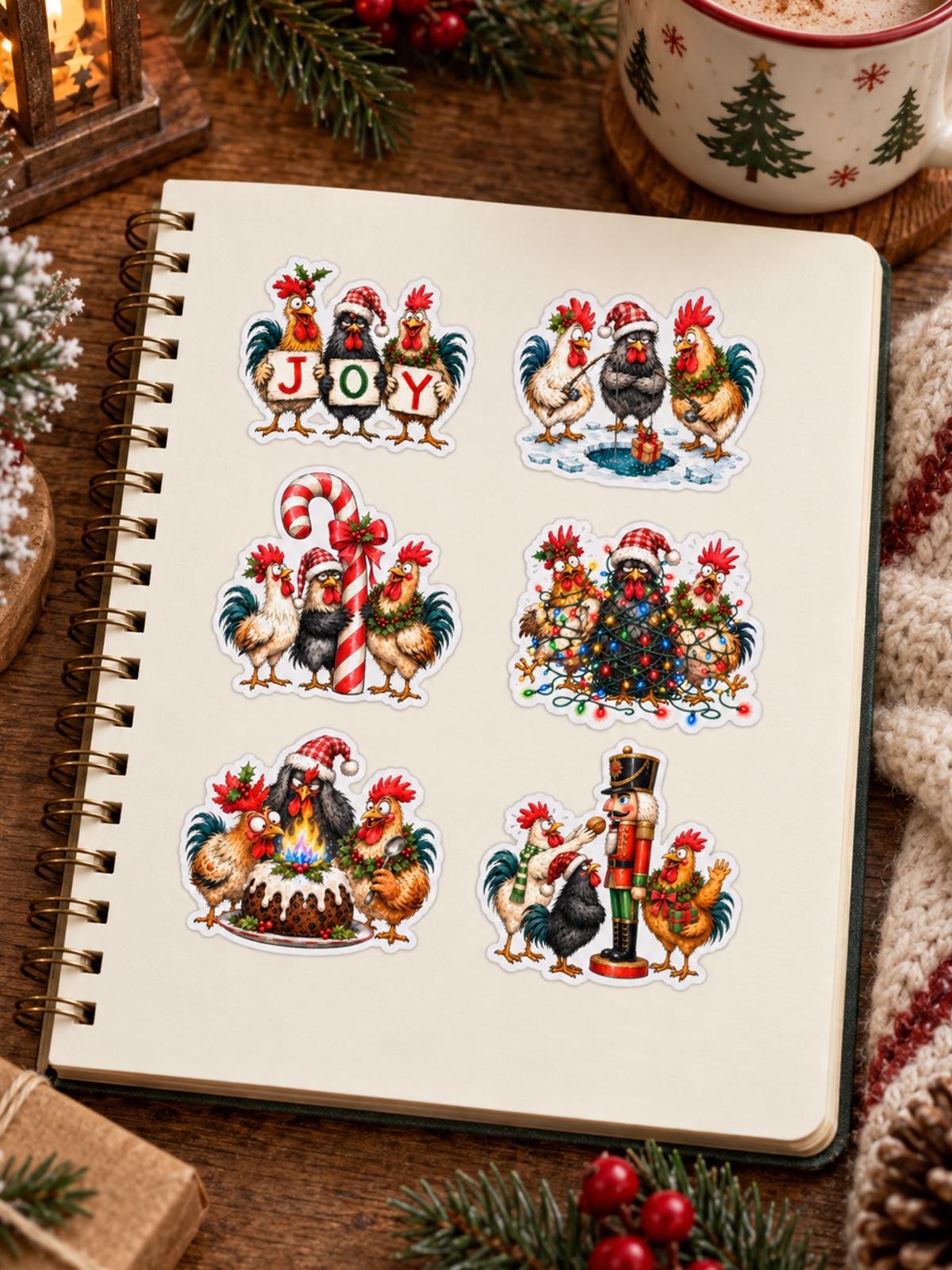 Festive Christmas Chickens Stickers