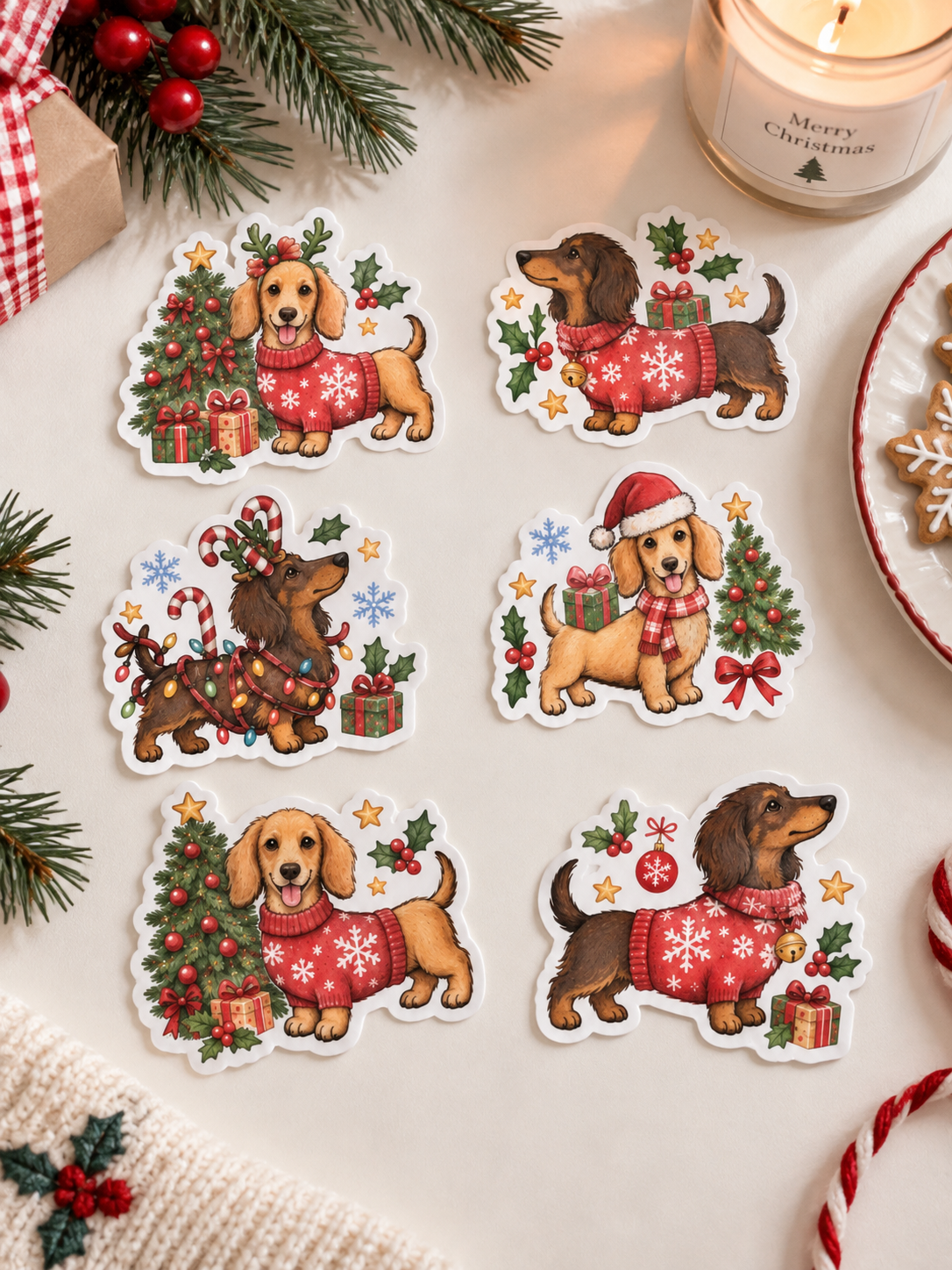 Christmas Dachshund Stickers