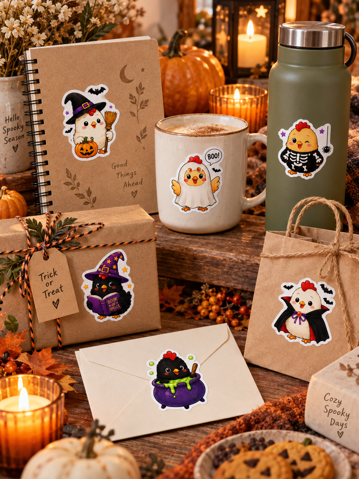 Playful Halloween Chickens Stickers