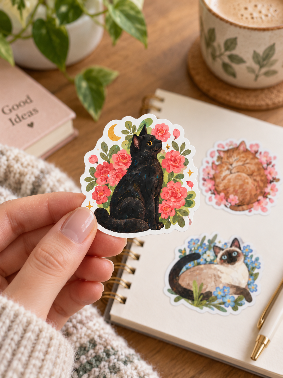Floral Cat Portrait Stickers