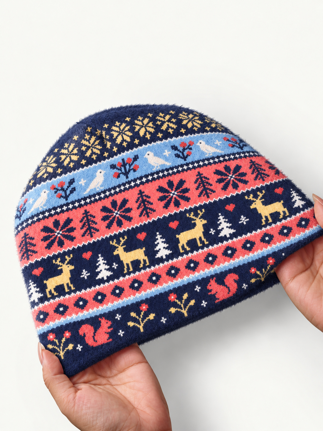 Festive Woodland Deer Cozy Fuzzy Beanie