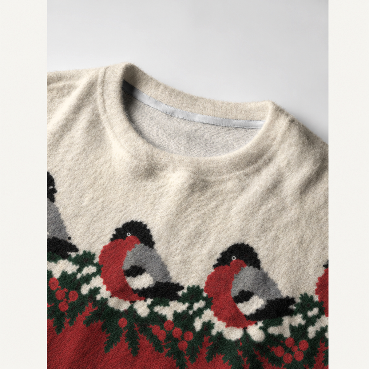 Nordic Christmas Bullfinch Fuzzy Crewneck Sweater