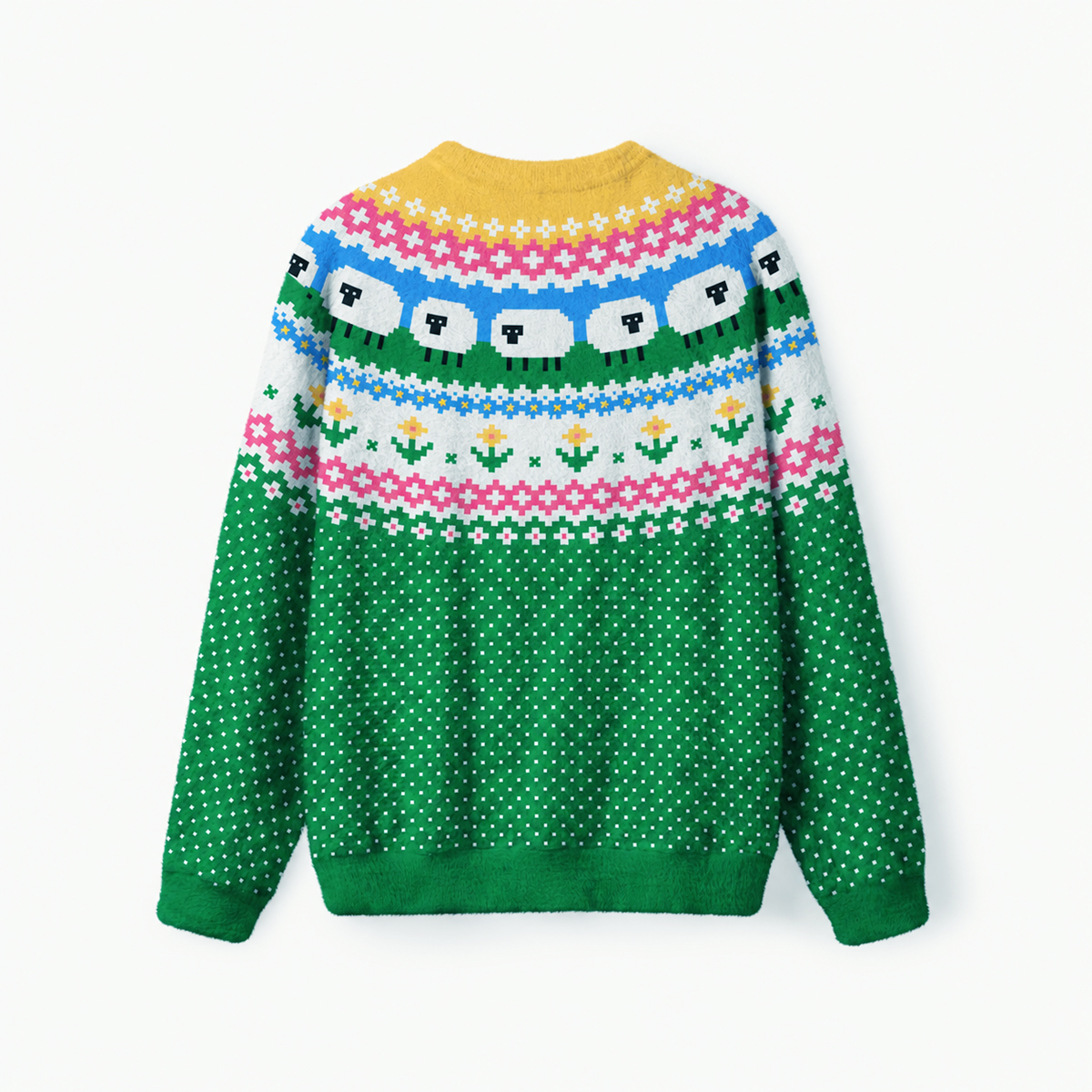 Meadow Sheep Fair Isle Fuzzy Crewneck Sweater