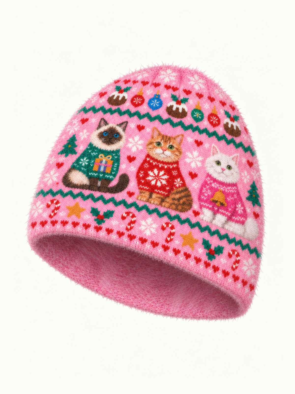 Christmas Cats Holiday Cozy Fuzzy Beanie
