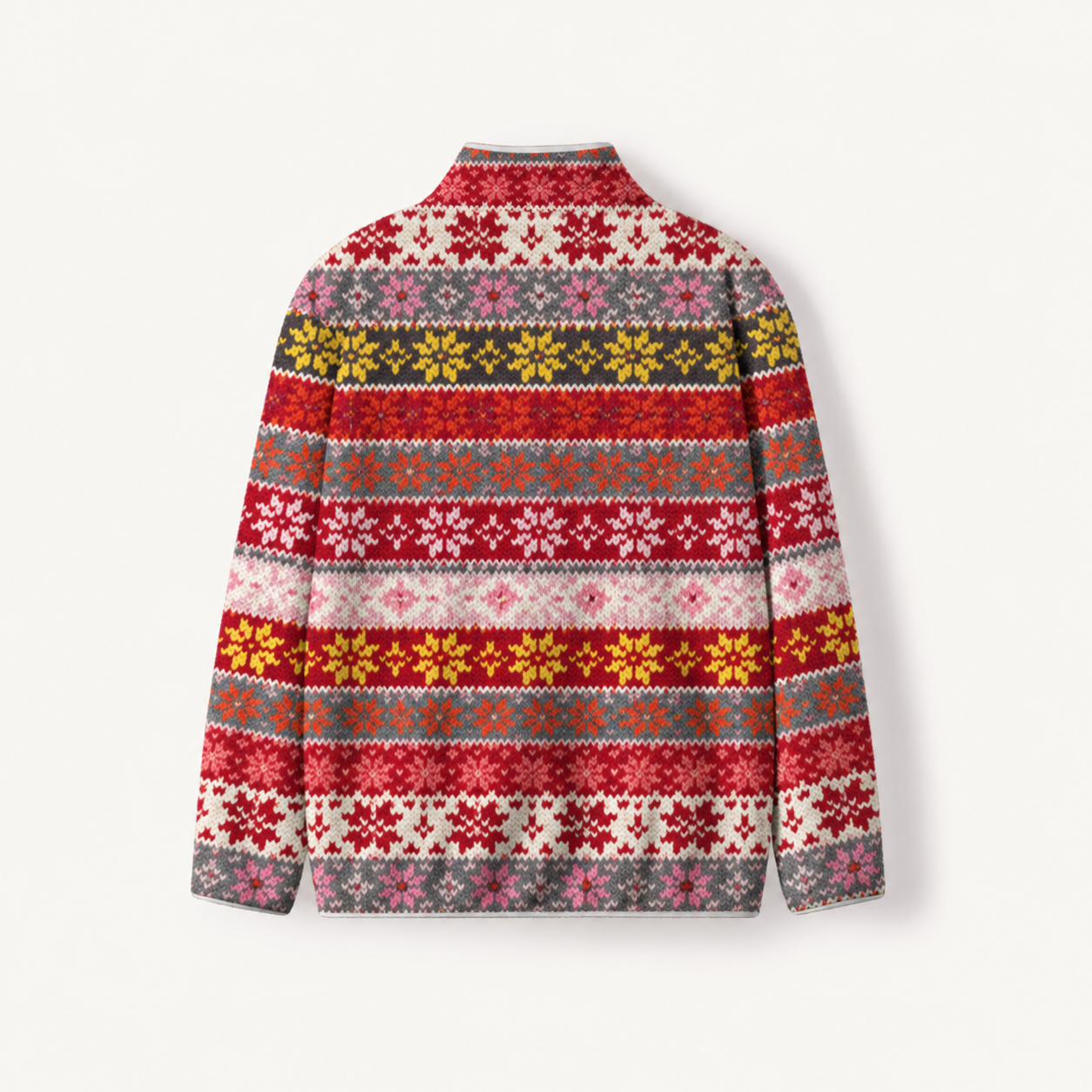 Red Vintage Snowflake Print Fleece Jacket