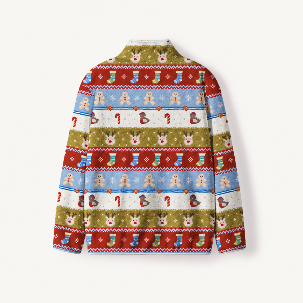 Holiday Reindeer Fair Isle Print Fleece Jacket