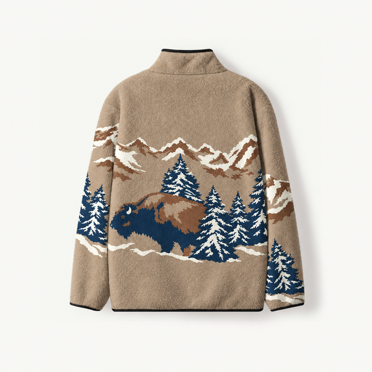 Wild Bison Mountain Print Fleece Jacket