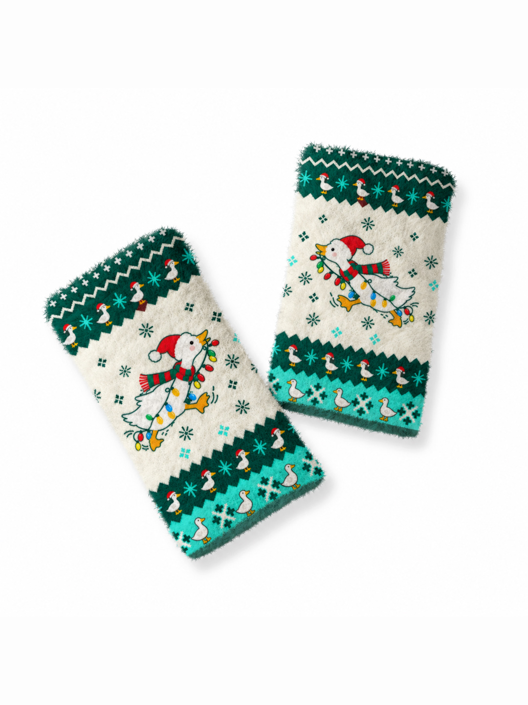 Playful Christmas Goose on the Loose Beanie Scarf & Fingerless Gloves Set