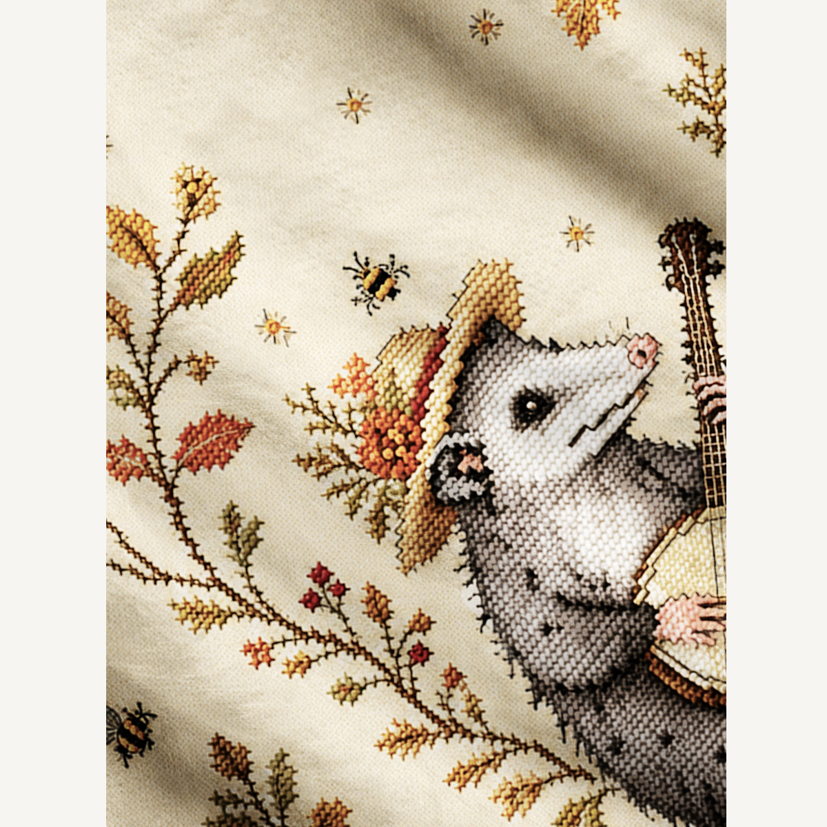 Autumn Possum Banjo Print Ugly Cardigan Sweaters