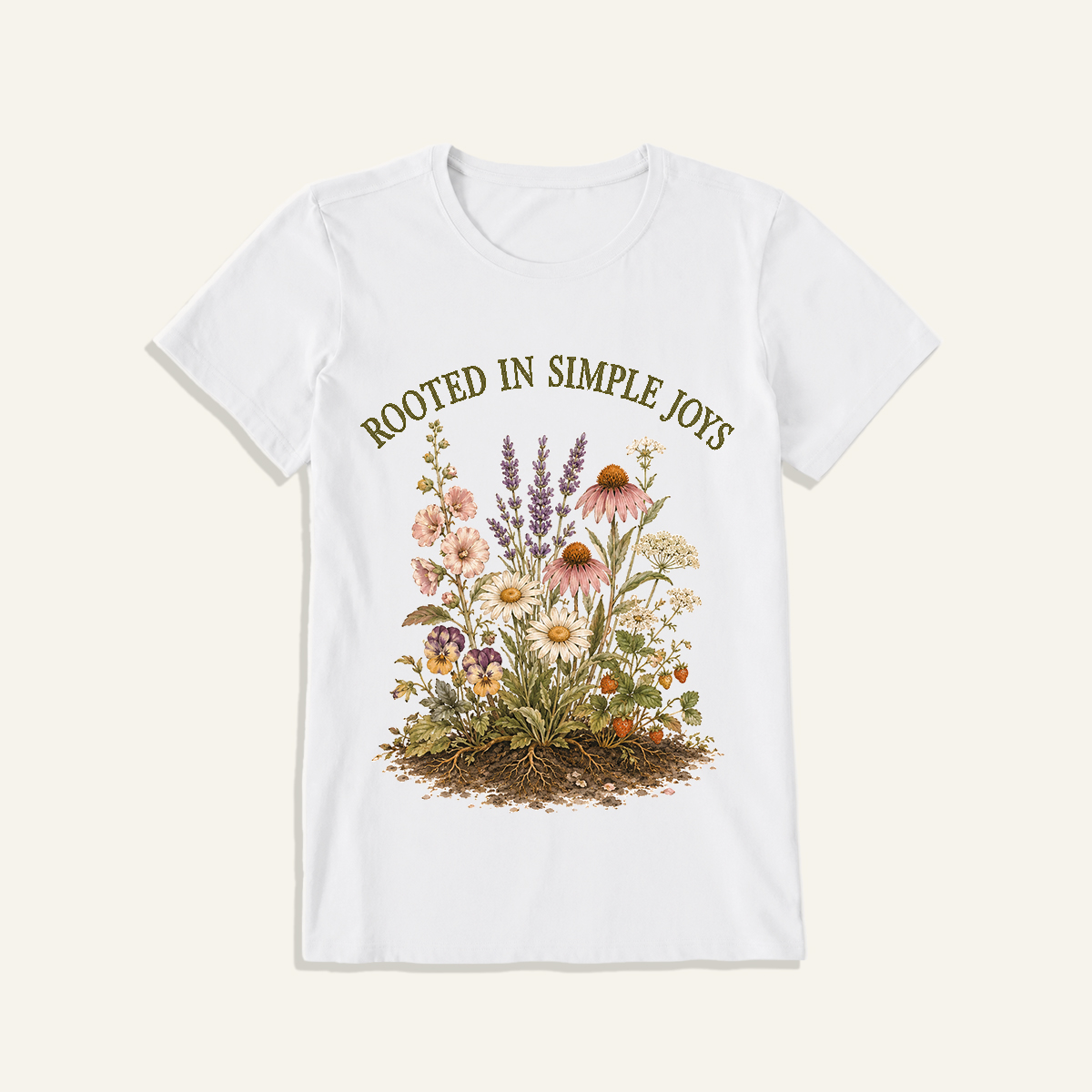 Rooted Wildflower Garden Print Crew Neck Cotton Tee