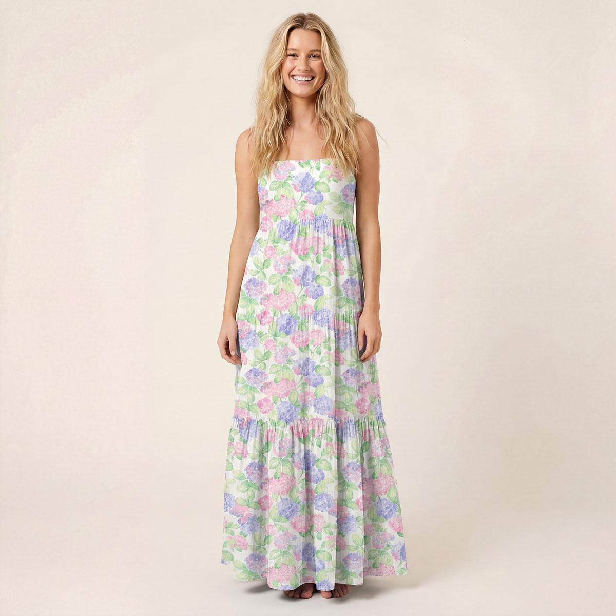 Square Neck Lilac Hydrangea Print Slip Dress