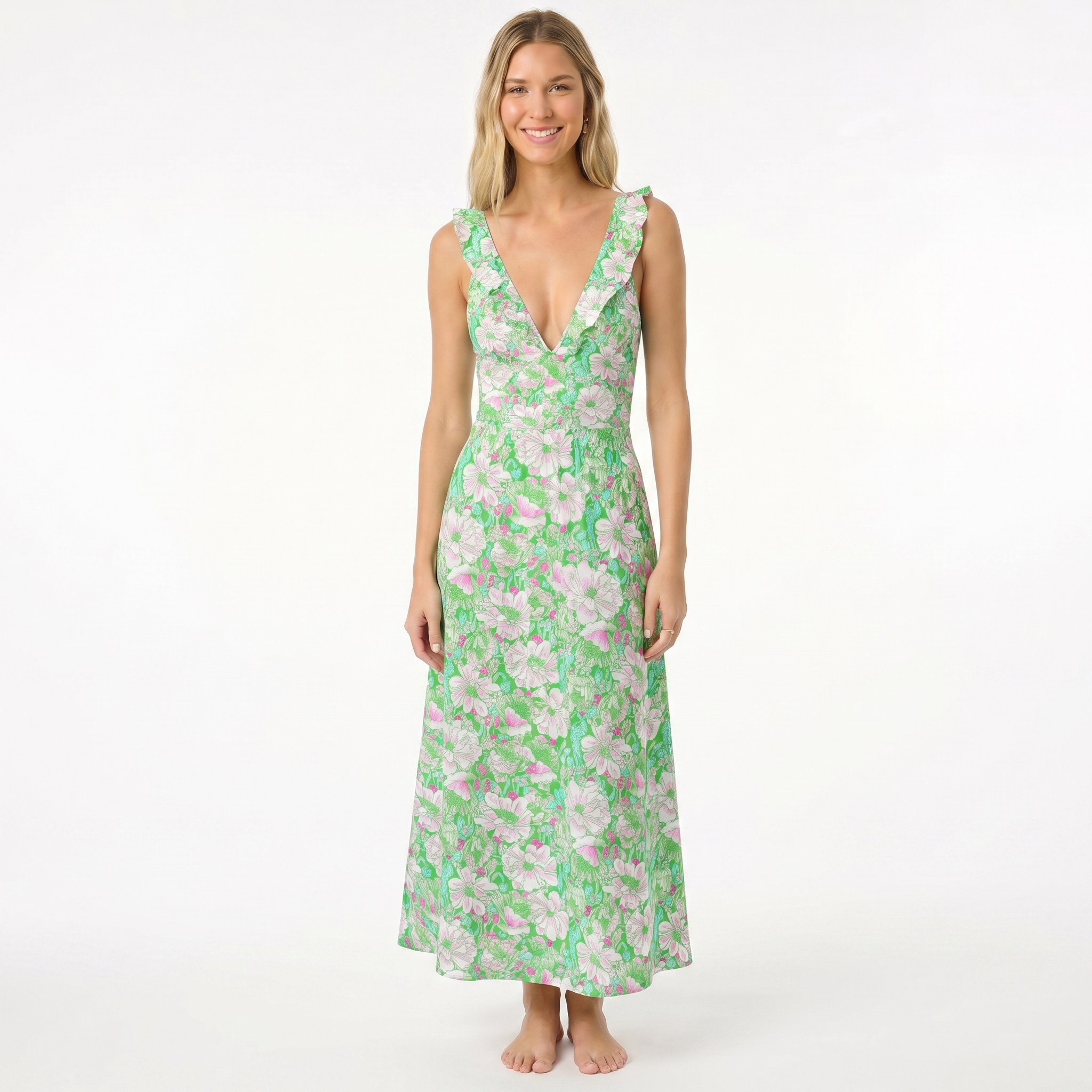 Mint Garden Ruffled V Neck One Piece Swimsuit and Matching Midi Skirt Set