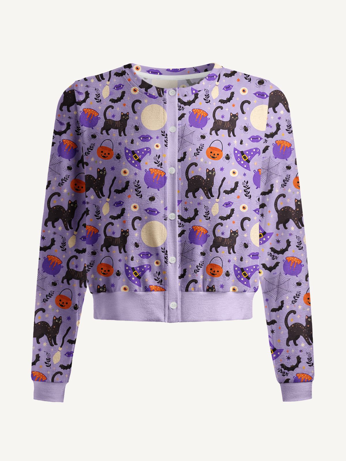Moonlit Whiskers Print Fine‑Knit Cardigan
