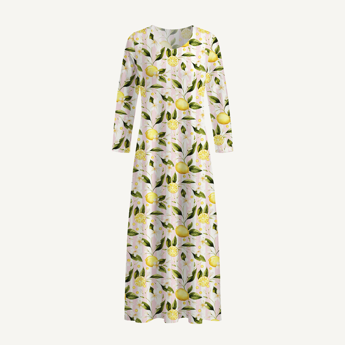 Lemon Grove Sunshine Print Soft-Touch Stretch Knit Long Sleeve Maxi Dress with Pockets