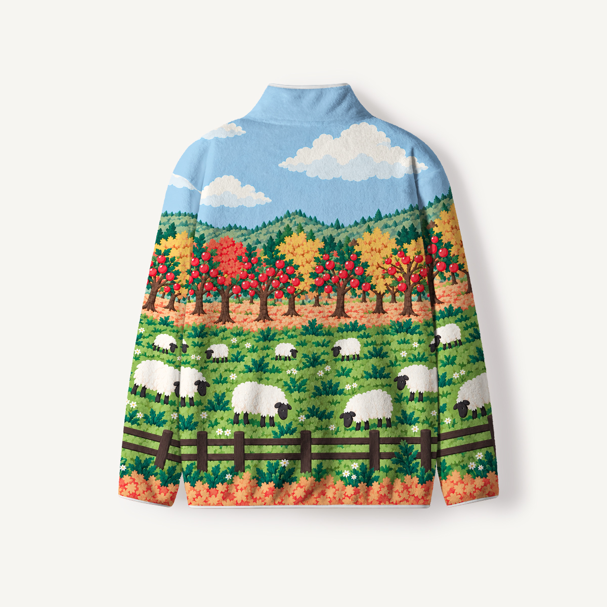 Rustic Countryside Orchard & Sheep Fleece Jacket