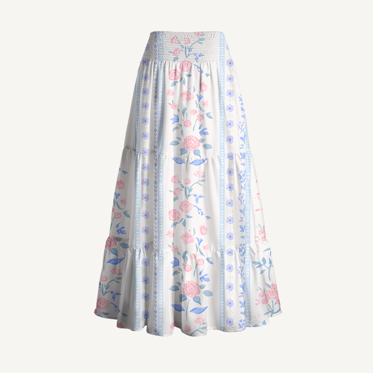 Blue Rose Print Maxi Skirt