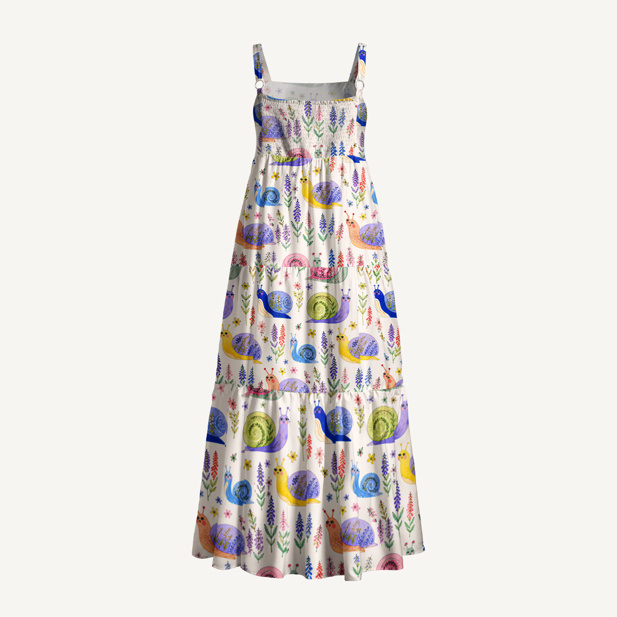 Snail Garden Print Wide Straps Maxi Dress With Pockets