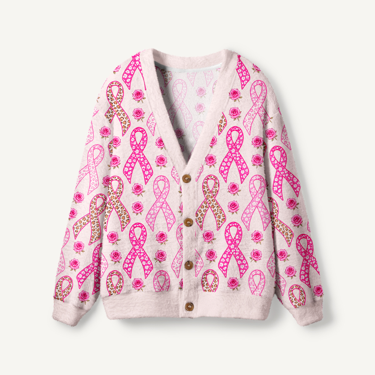 Breast Cancer Pink Ribbon Floral Ugly Cardigan Sweaters