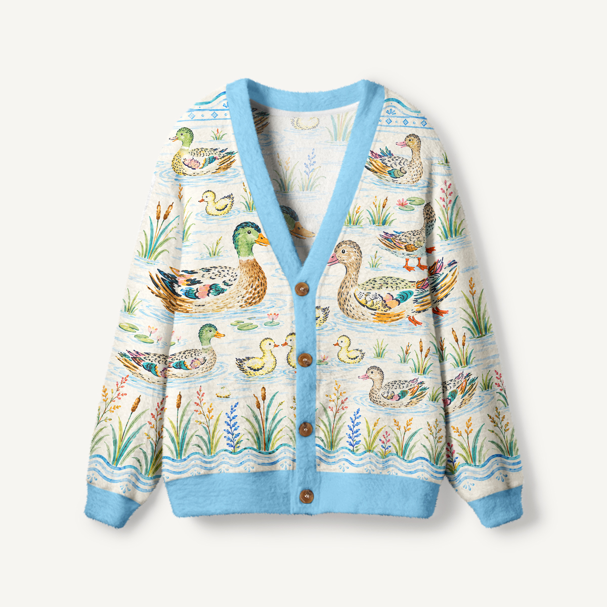 Little Duckling Water Ripples Print Ugly Cardigan Sweaters