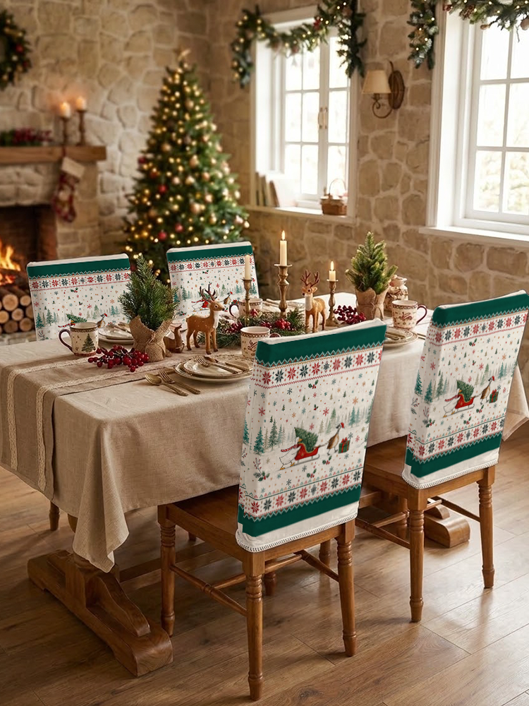 Christmas Duck Sleigh & Pine Tree Print Dining Chair Back Covers