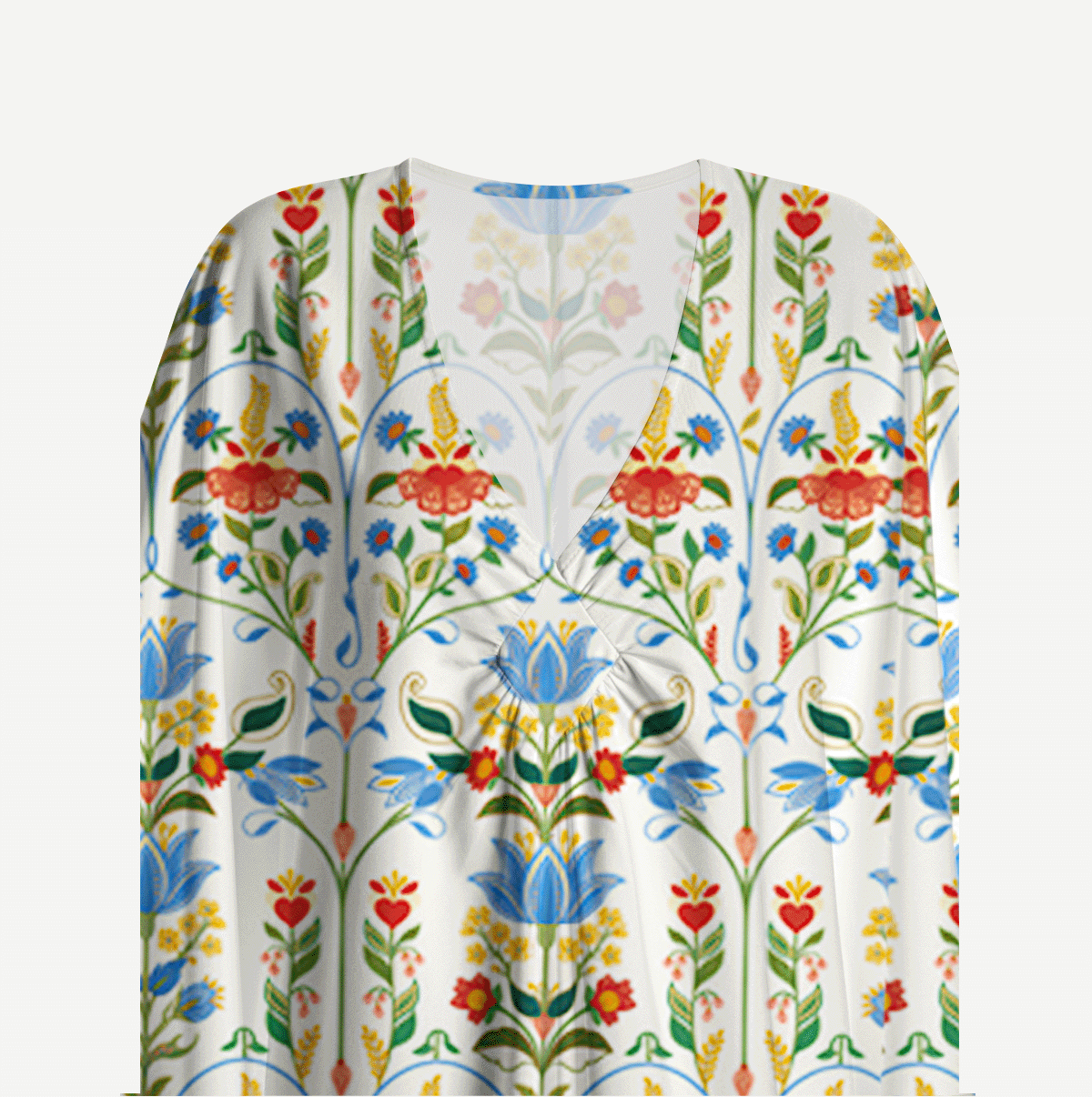  V‑Neck Folk Bloom Kimono Sleeve Kaftan Dress