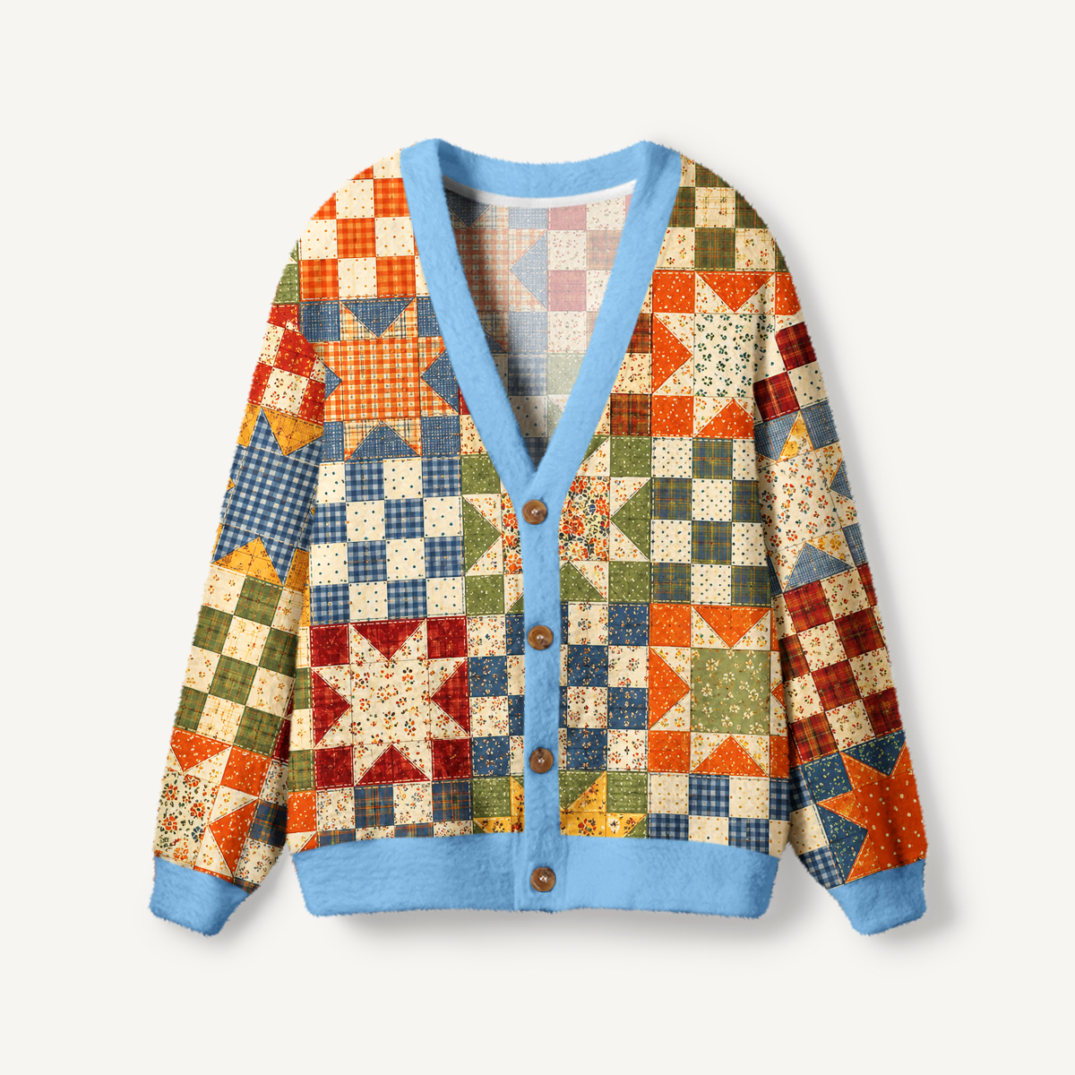 Vintage Star Quilt Patchwork Print Ugly Cardigan Sweaters