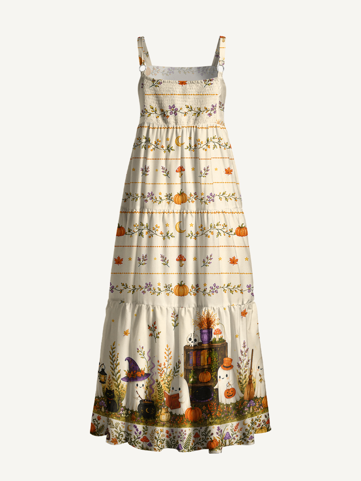Ghostly Harvest Garden Print Wide Straps Maxi Dress With Pockets