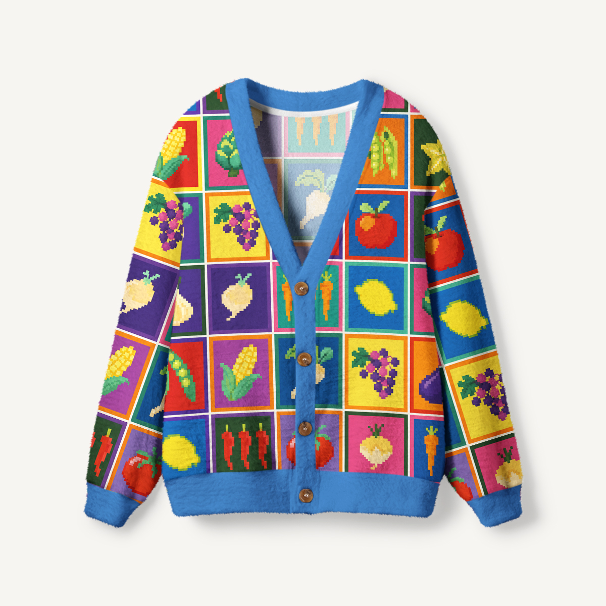 Pixel Garden Harvest Print Ugly Cardigan Sweaters