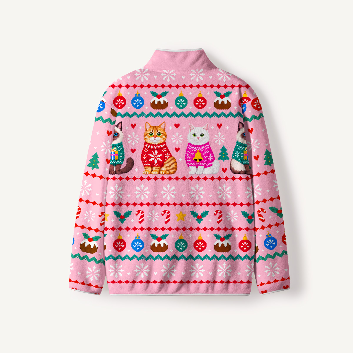 Christmas Cats Holiday Print Fleece Jacket