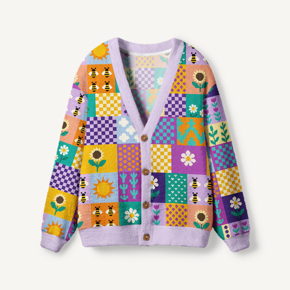 Sunny Bloom Patchwork Print Ugly Cardigan Sweaters