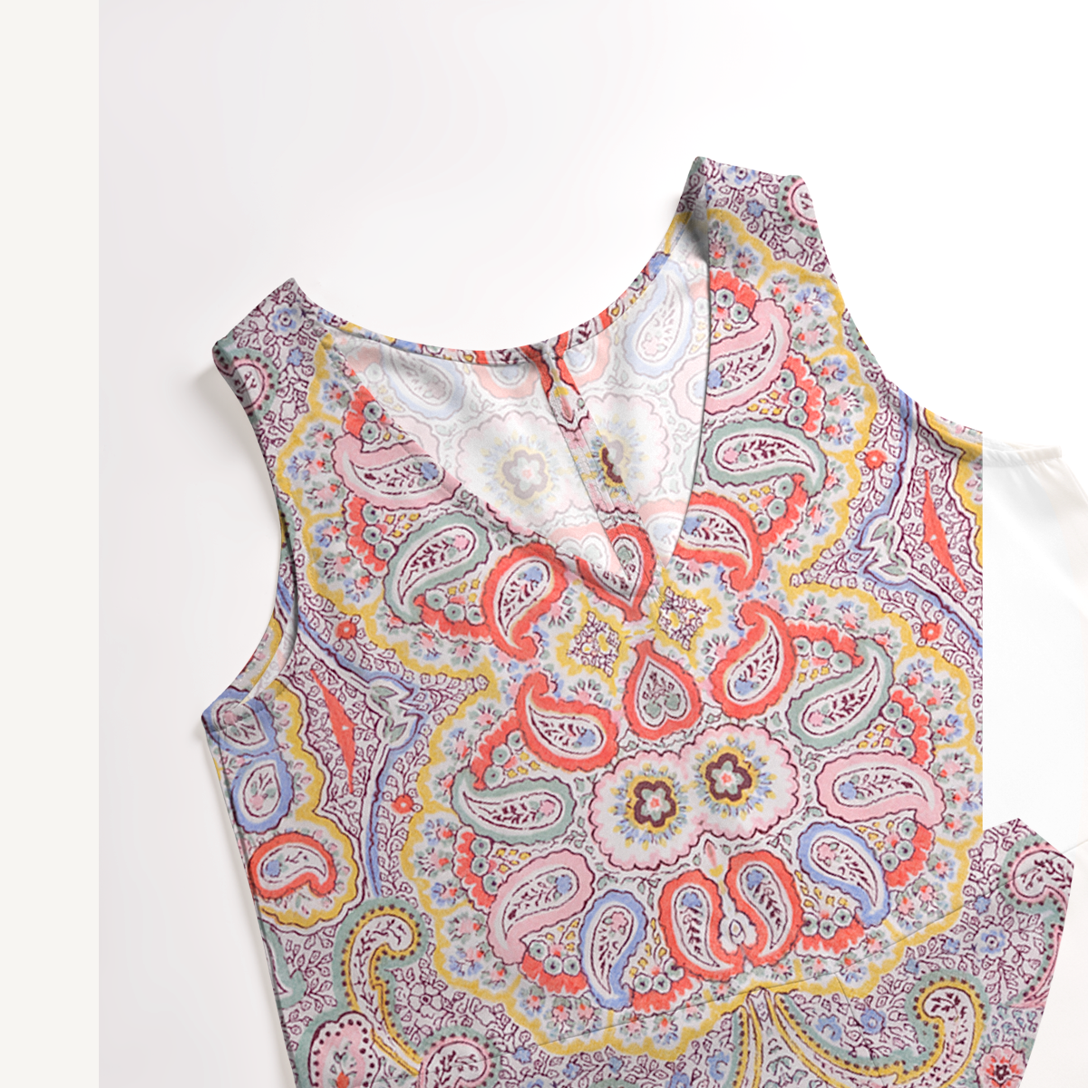 V-Neck Sunrise Paisley Boho Jumpsuit with Pockets for Women