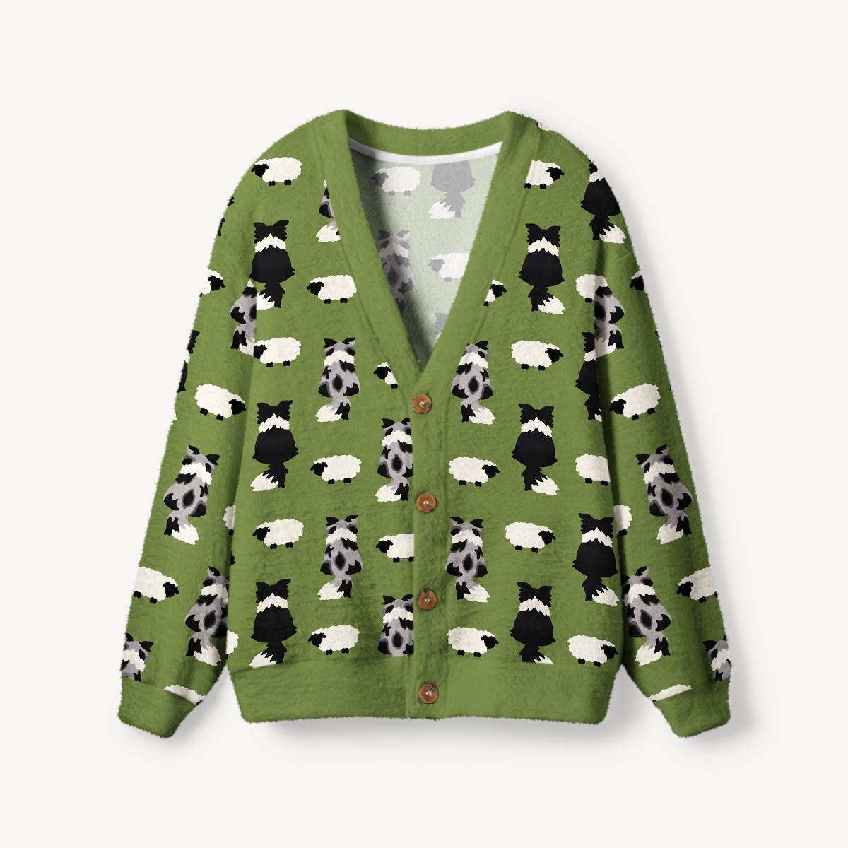 Country Farm Sheepdog Print Cardigan Sweaters