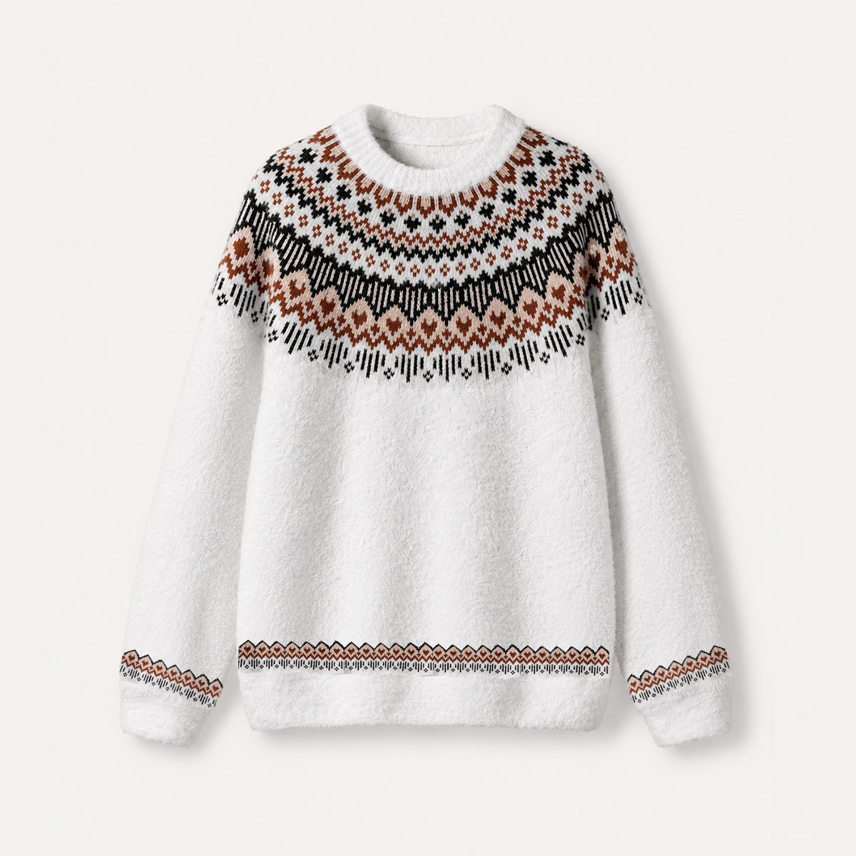 Rustic Geometric Heart Fuzzy Crewneck Sweater