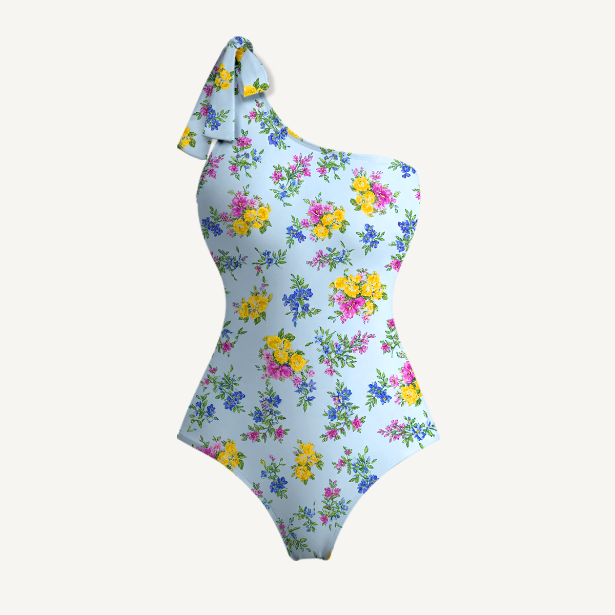 Blue Meadow One Shoulder One Piece Swimsuit and Matching Sarong Set for Women