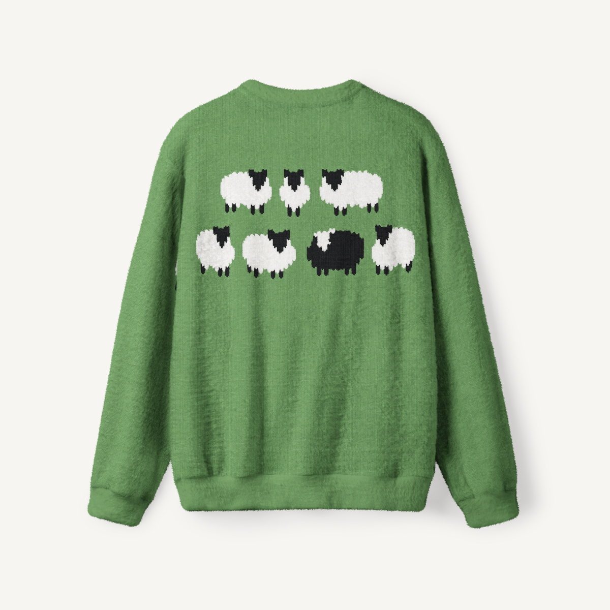 Cozy Countryside Black & White Sheep Fuzzy Crewneck Sweater