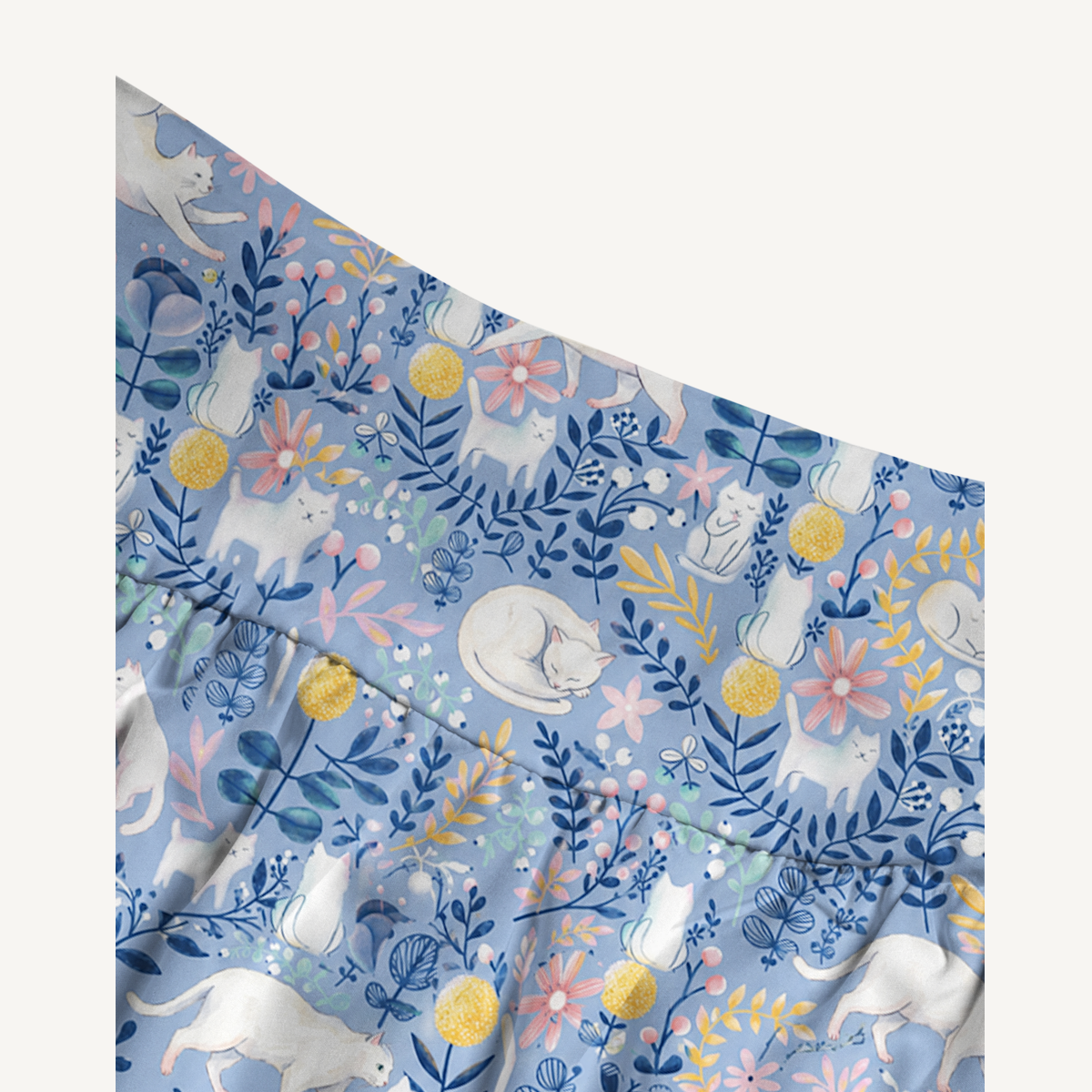 Blue Leaf Cat Print Maxi Skirt