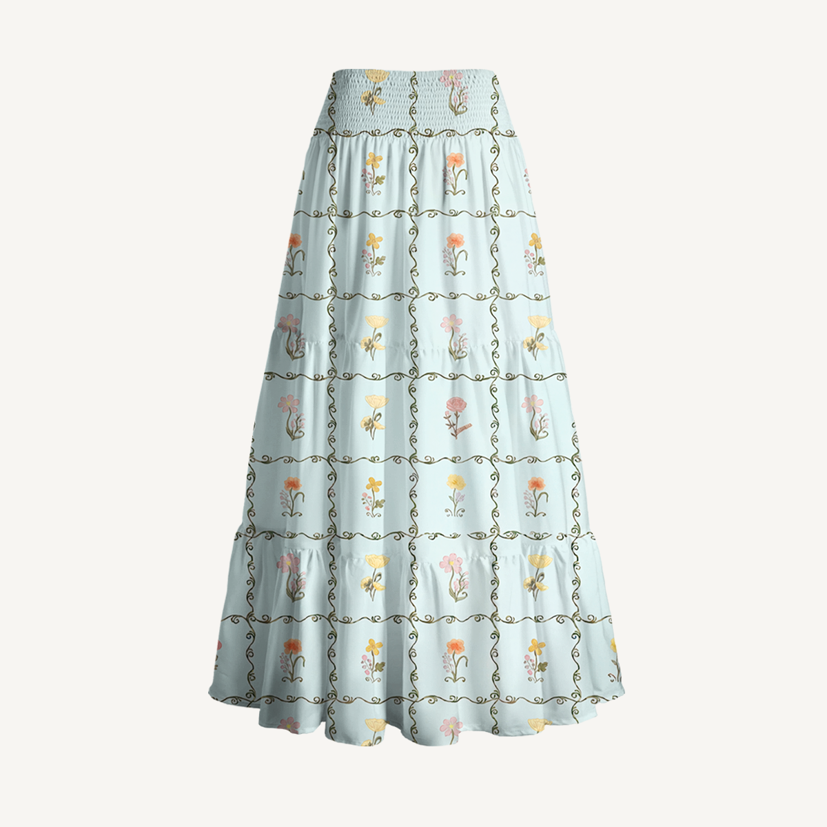 Sunny Garden Tiles Print Maxi Skirt