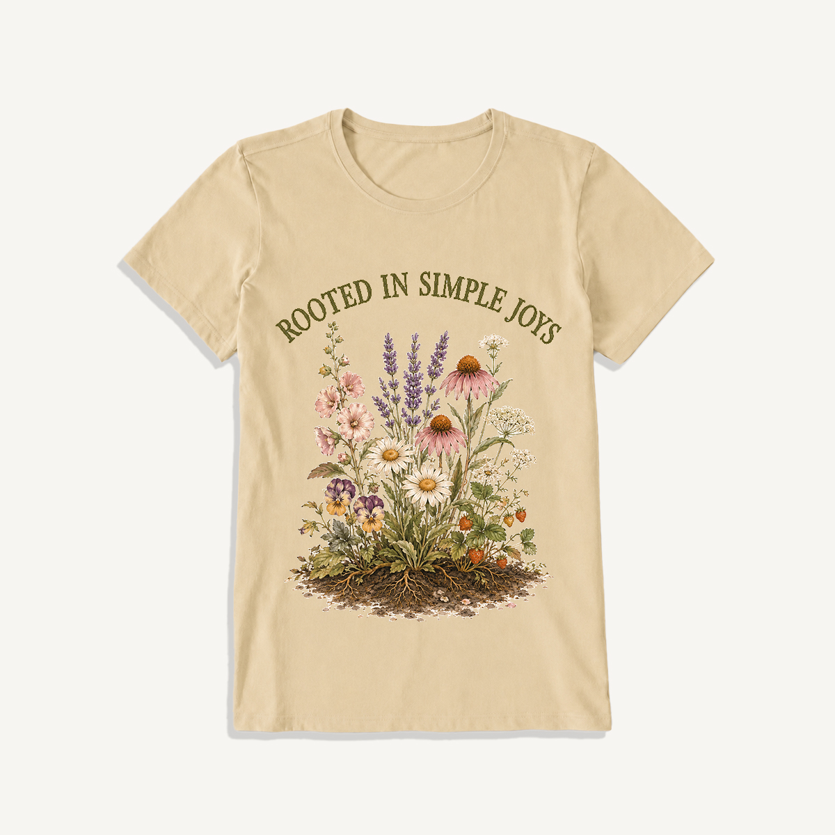 Rooted Wildflower Garden Print Crew Neck Cotton Tee