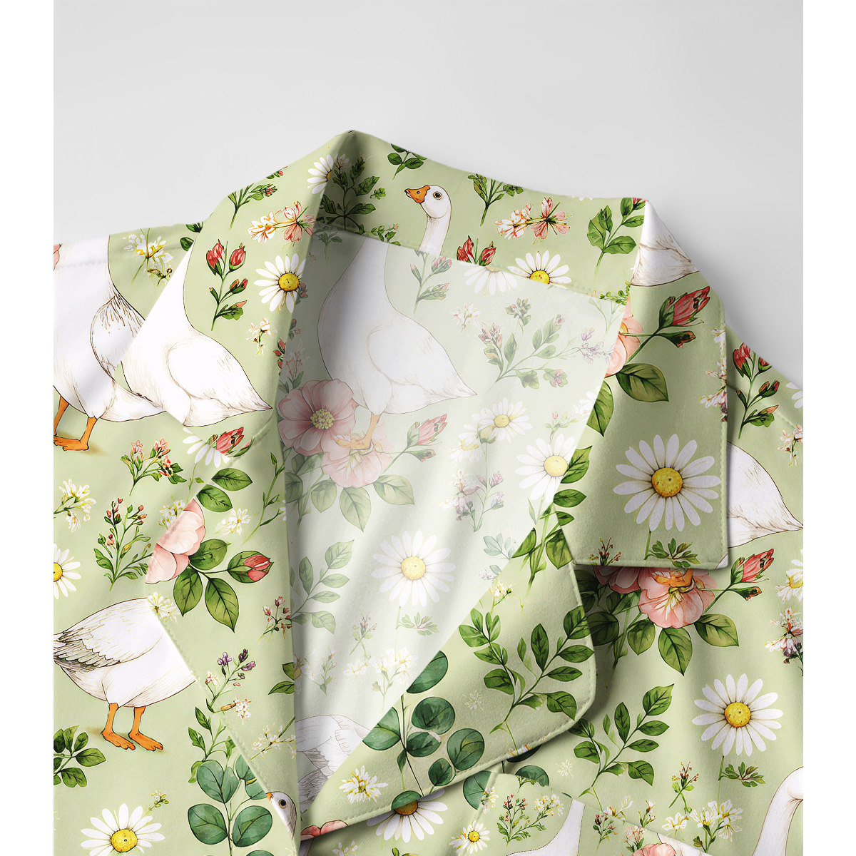 Pastoral Goose Garden Print Long Pajama Set 