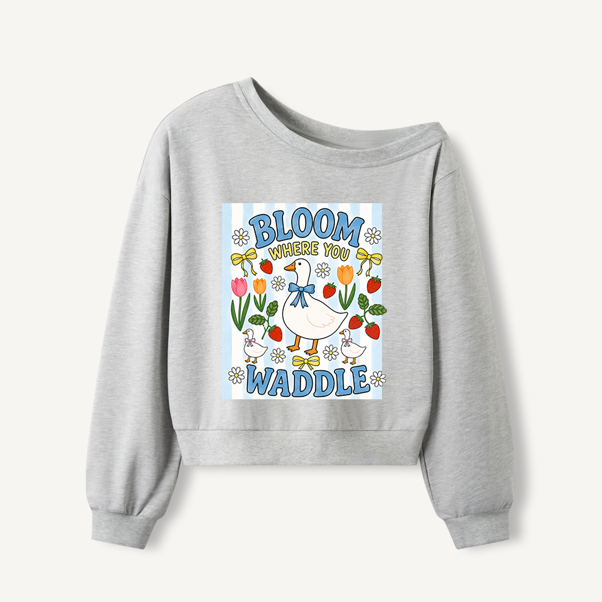Strawberry Goose Garden Print Off Shoulder Sweatshirts 