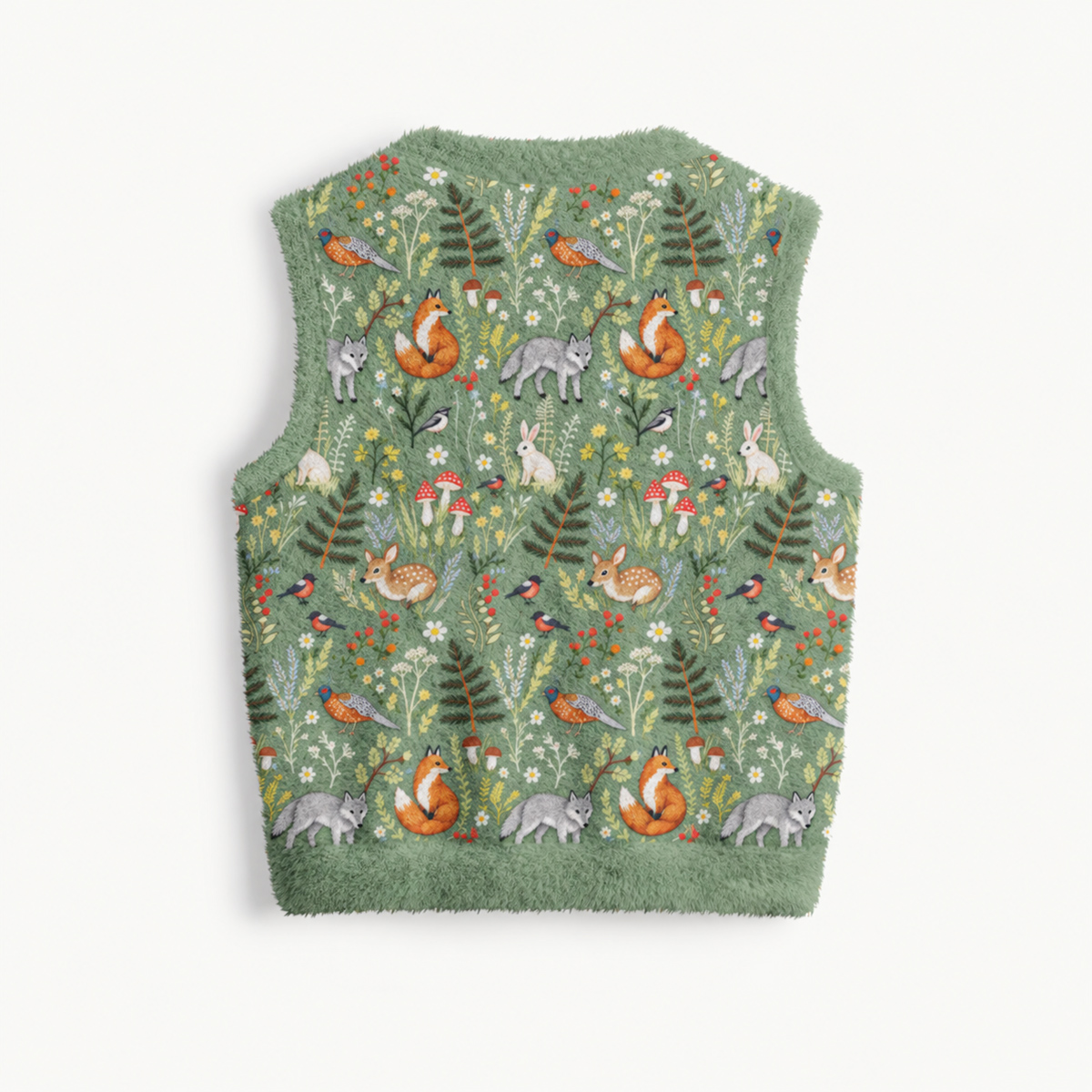 Whimsical Woodland Animals Print V-Neck Sweater Vest