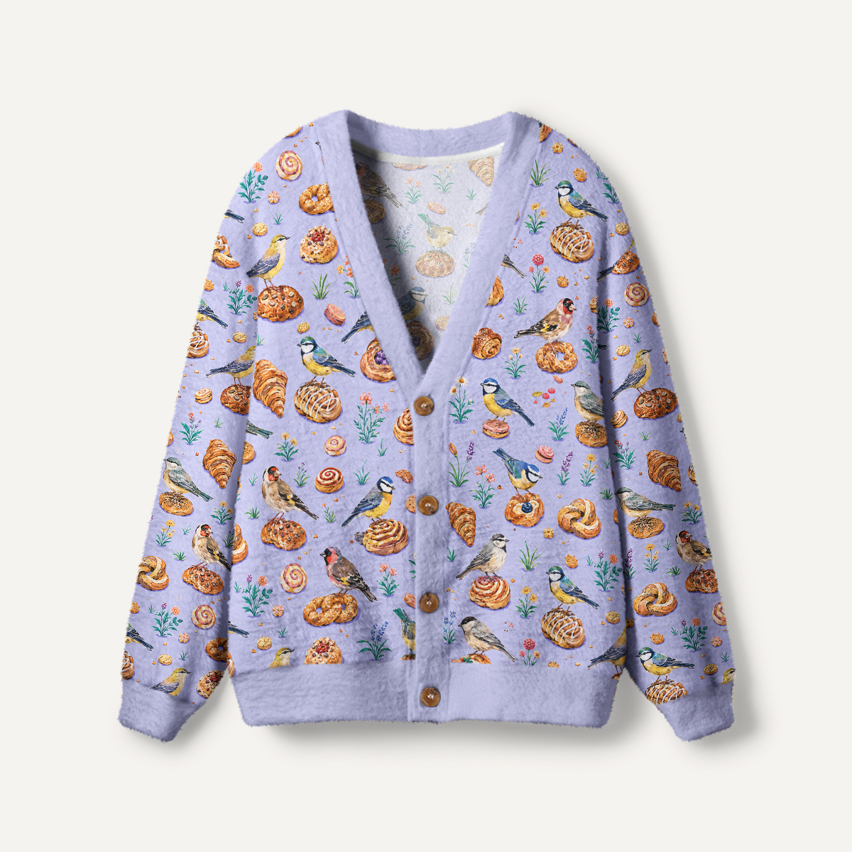 Pigeon Pastry Party Print Ugly Cardigan Sweaters