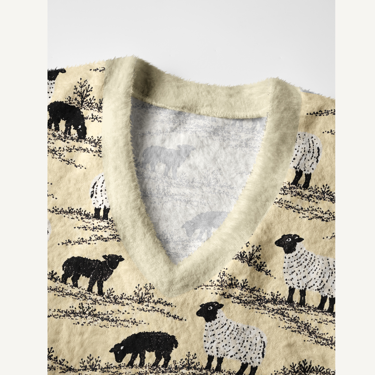 Black And White Flock Print V-Neck Sweater Vest