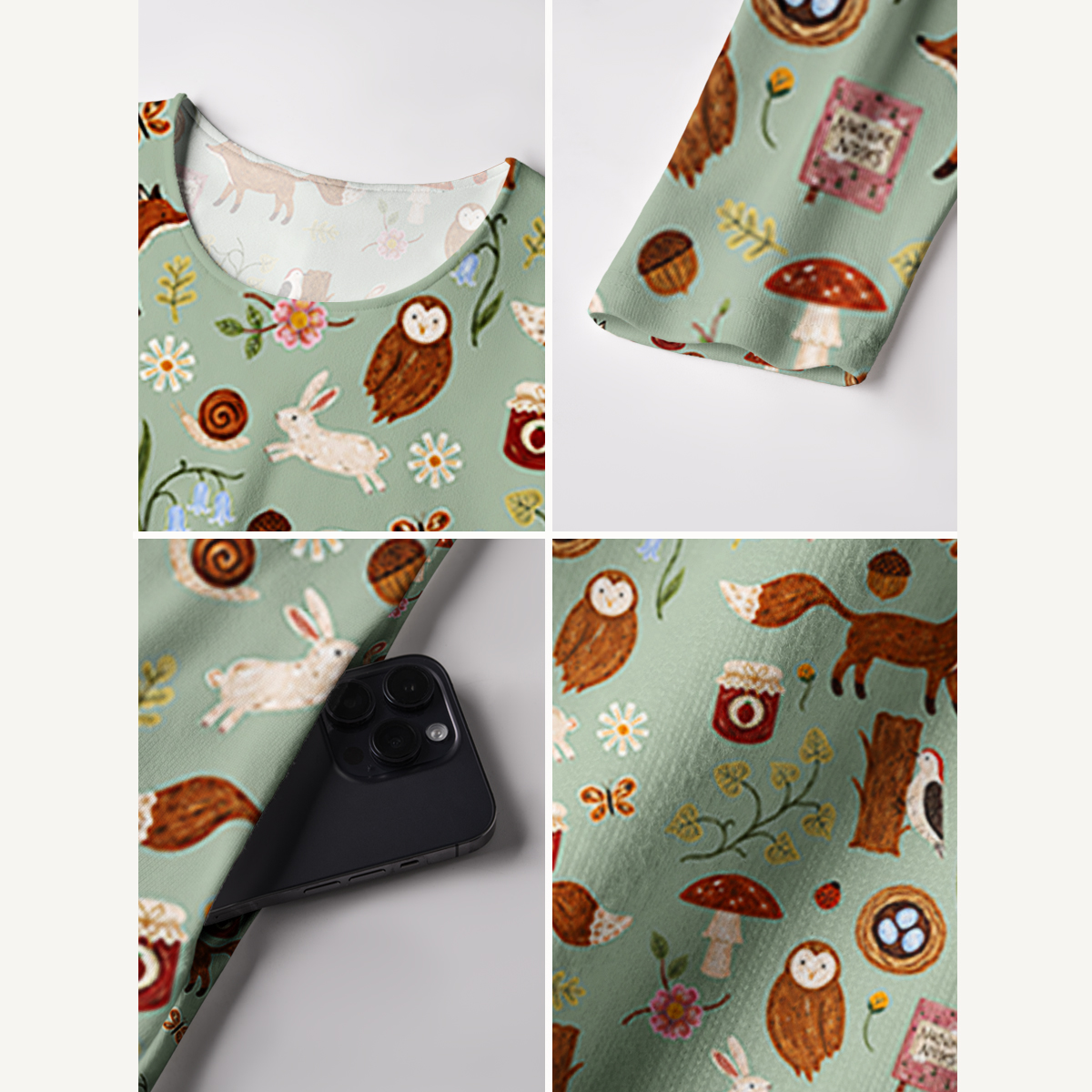 Woodland Nature Notes Print Soft-Touch Stretch Knit Long Sleeve Maxi Dress with Pockets