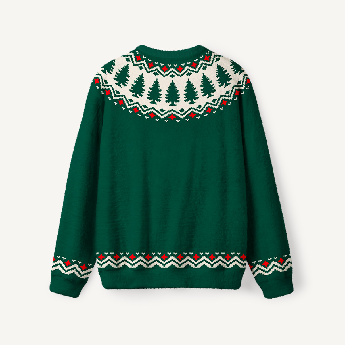 Winter Pine Forest Fair Isle Fuzzy Crewneck Sweater