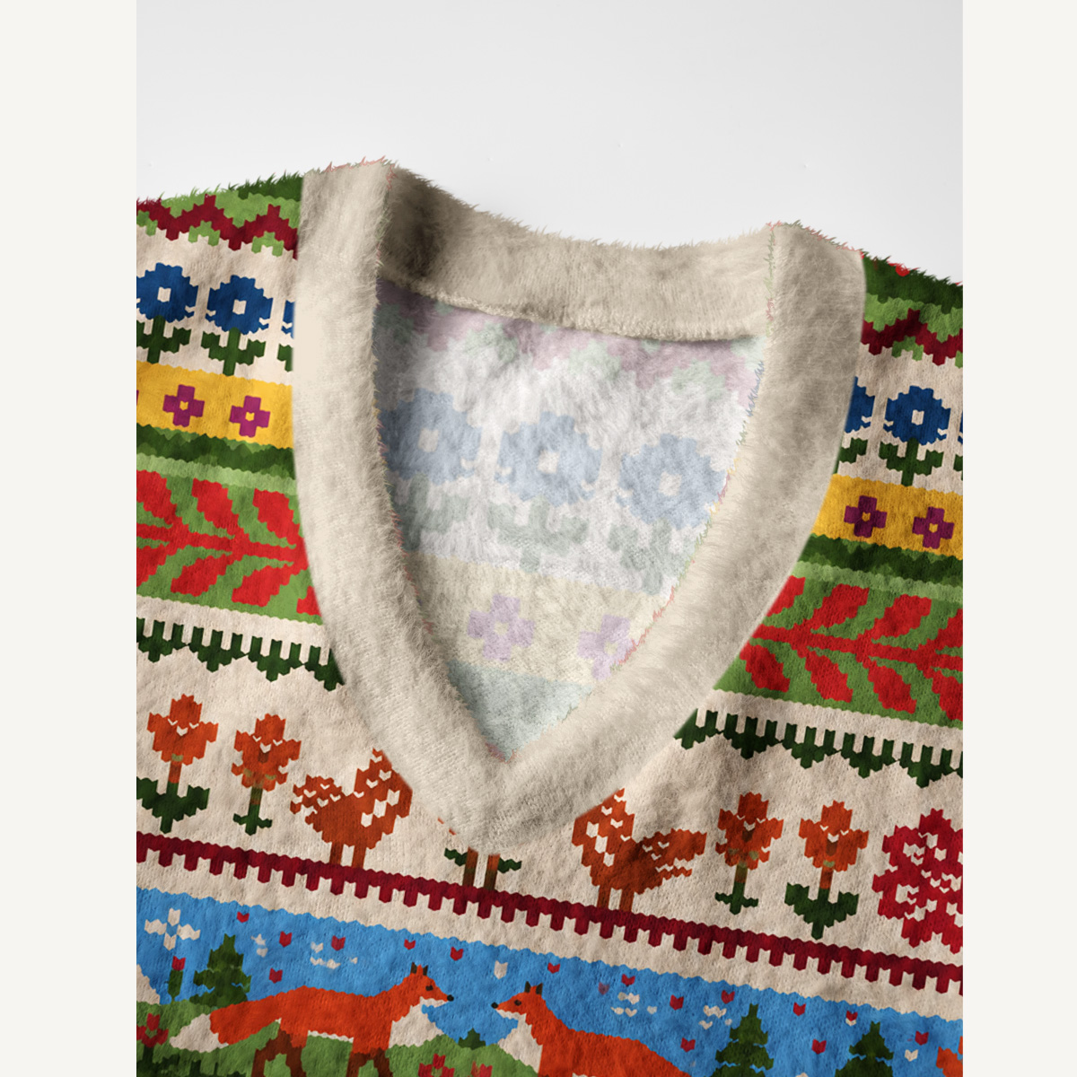 Nordic Fox Heritage Stripe Print V-Neck Sweater Vest