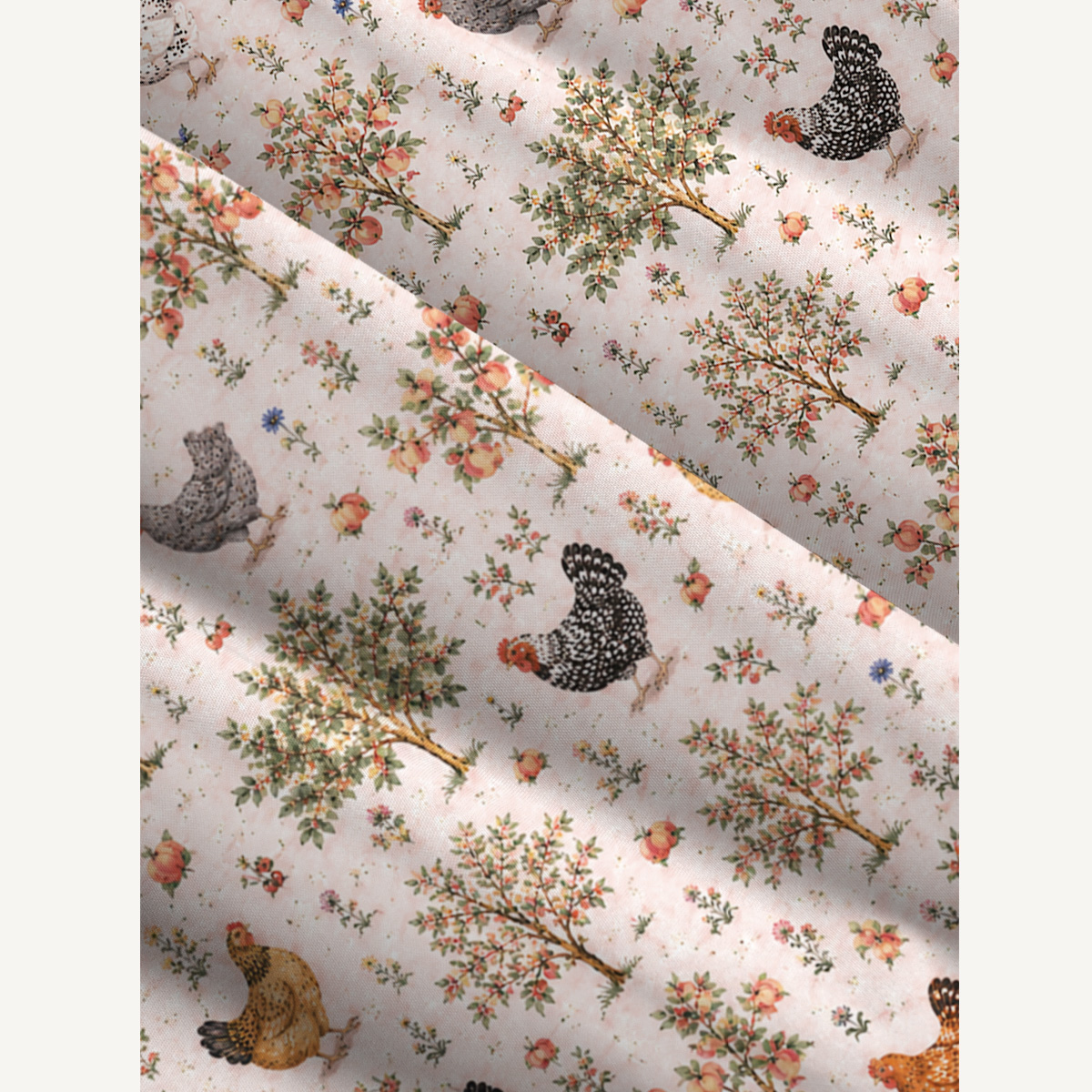 Farm Orchard with Chickens and Fruit Trees Print Wide Straps Maxi Dress With Pockets