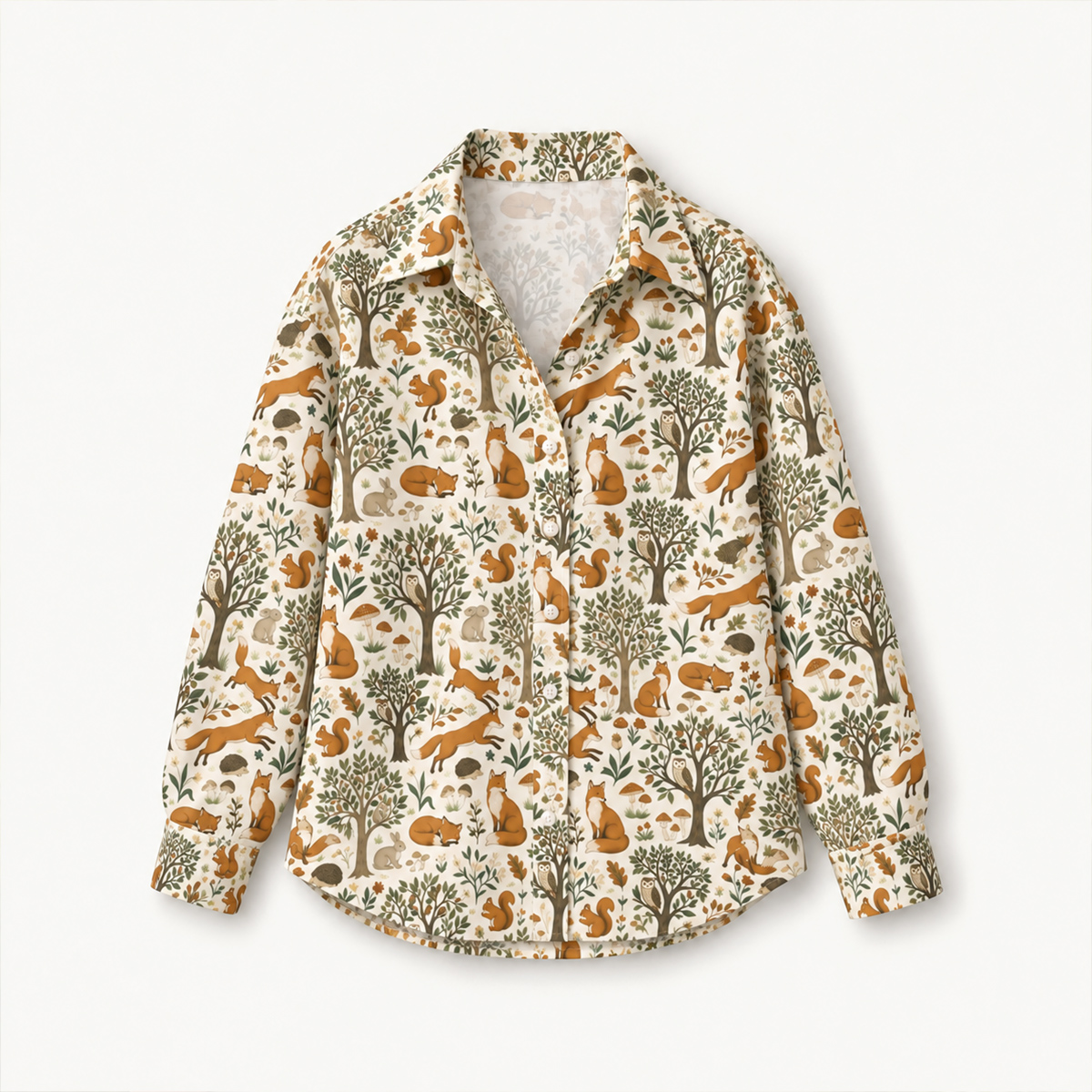 Woodland Creatures Long-Sleeve Button-Up Shirt