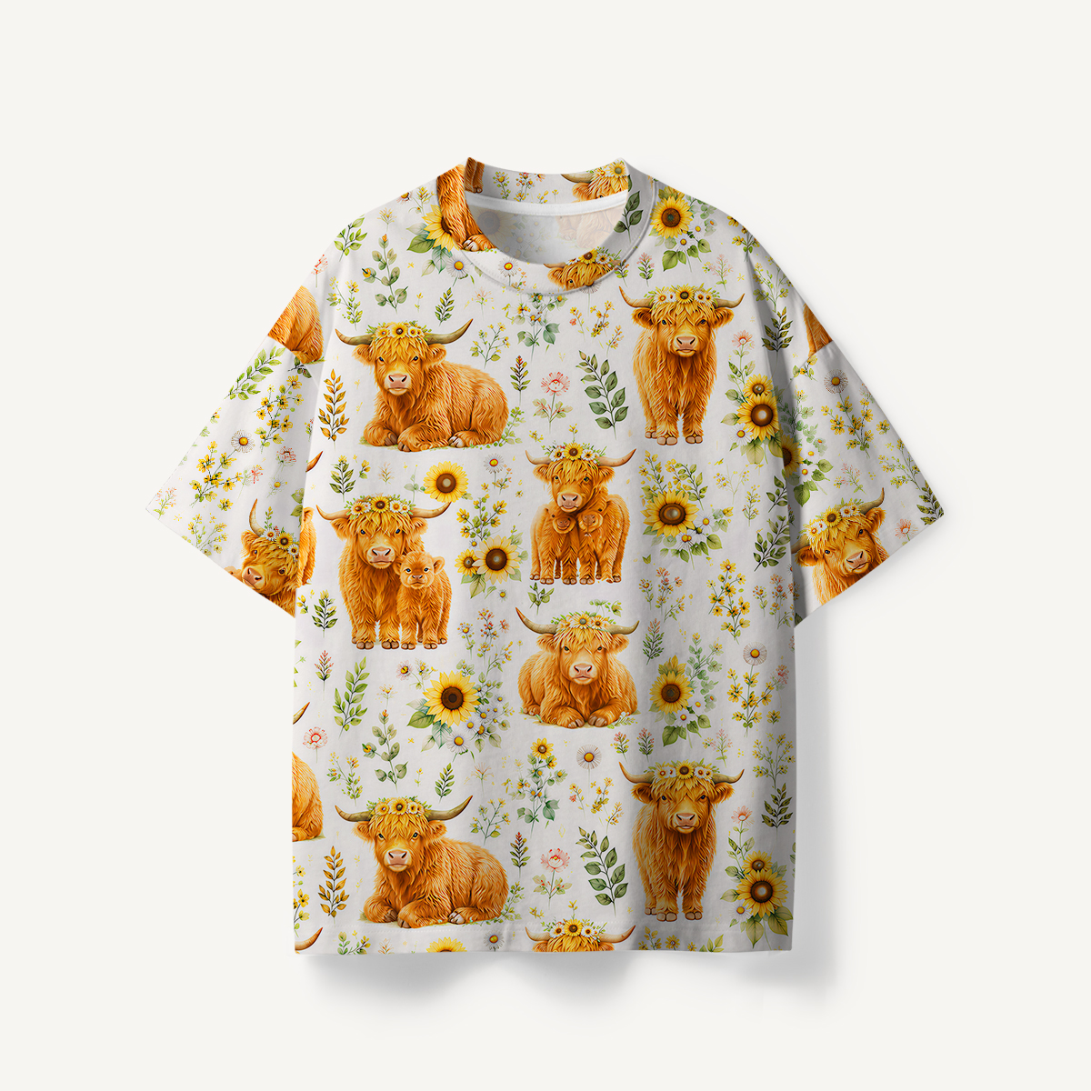Spring Highland Cow Floral print Premium Eco Tee