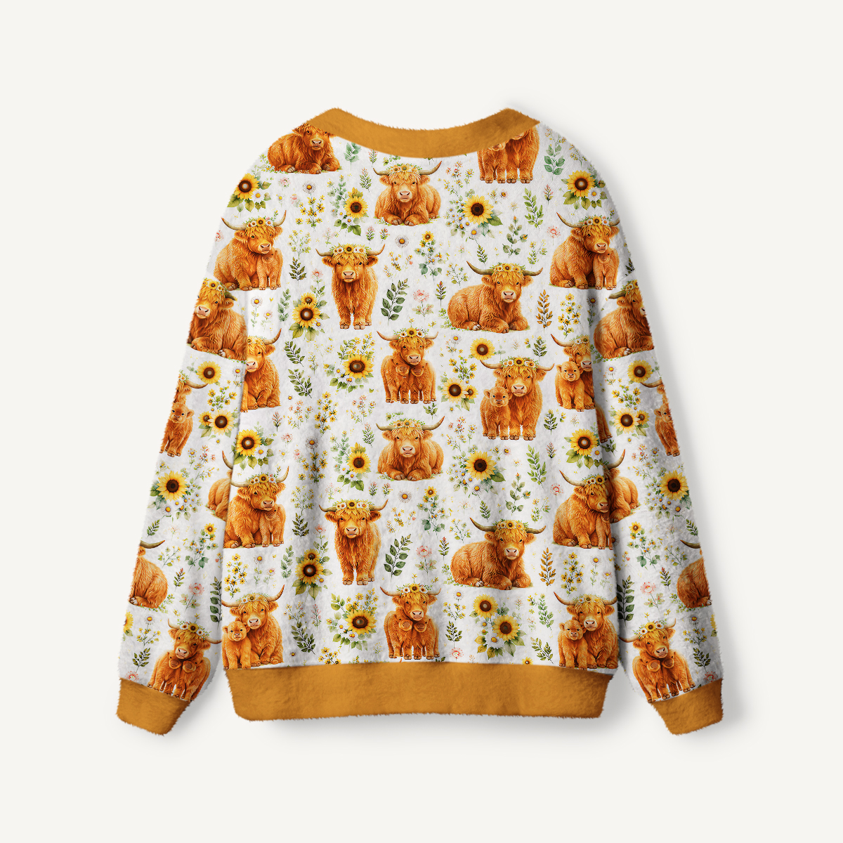 Spring Highland Cow Floral Print Ugly Cardigan Sweaters
